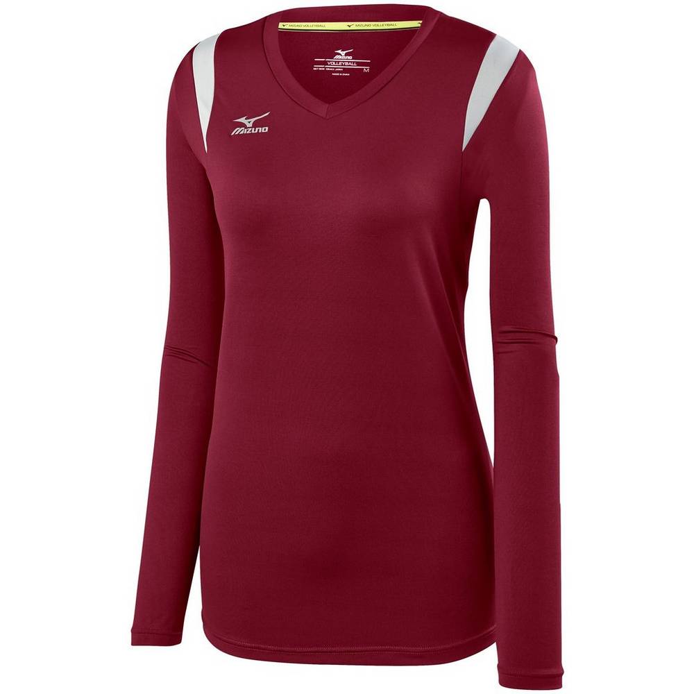 Camisas Mizuno Voleibol Balboa 5.0 Long Sleeve - Mulher - Bordeaux/Prateadas - LYSCT3594